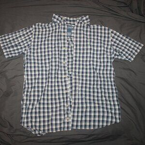 Vintage Old College Inn Boys Men's S White Short Sleeve Flannel Button Up Shirt